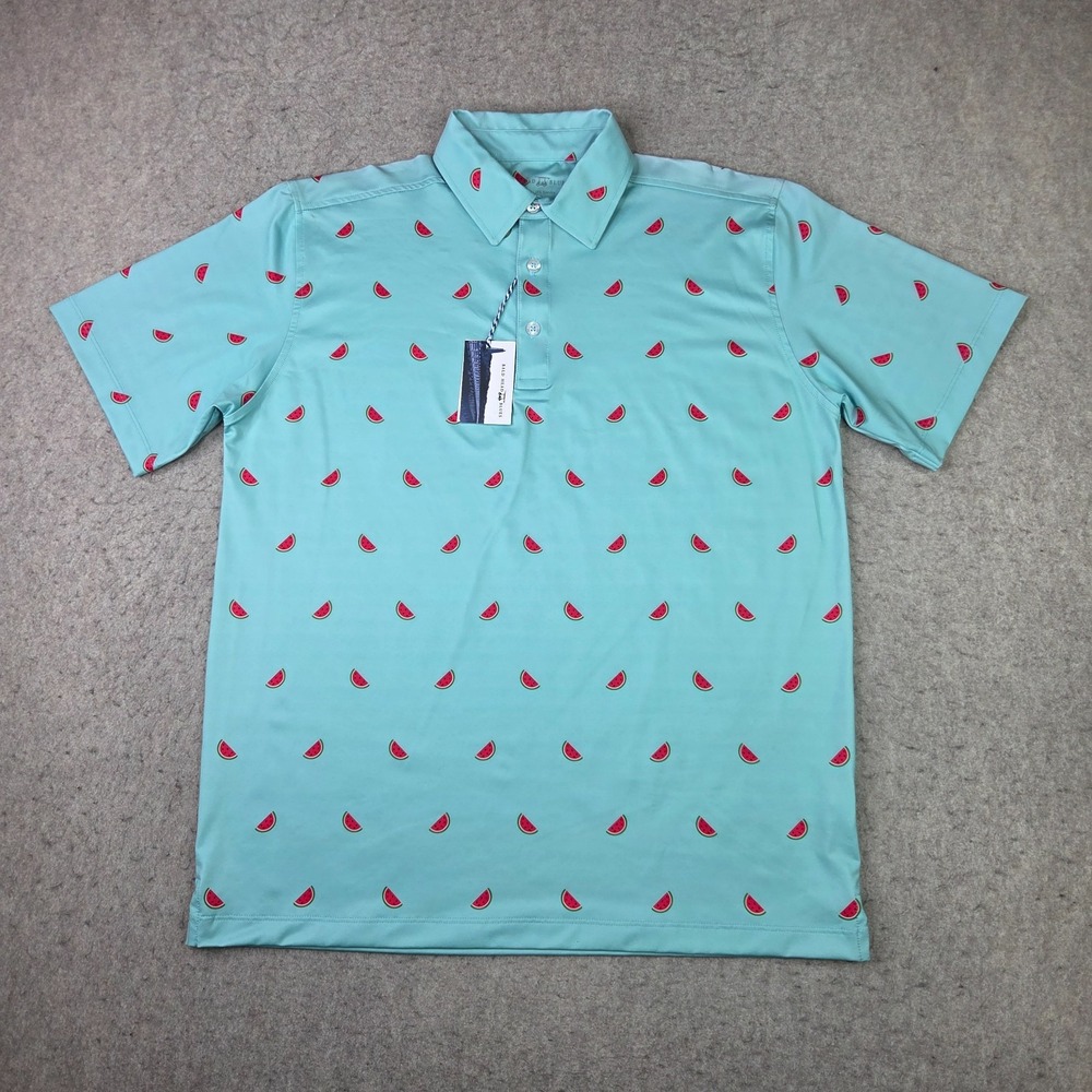 Bald Head Blues Watermelon Allover Polo Shirt Mens M Blue Short Sleeve Wick NEW